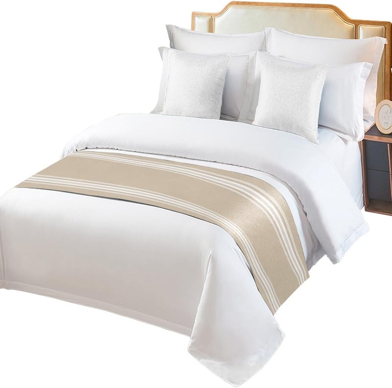 Ldtrchee Bed Runner for Cal.King Size Bed, Beige Striped Bed Scarf Throws for Foot of Bed, Farmhouse Luxurious White Stripes Modern Abstract Art Bedding Protector Bed Runners for Hotel/Home, 102 x 20 Inch - Image 1